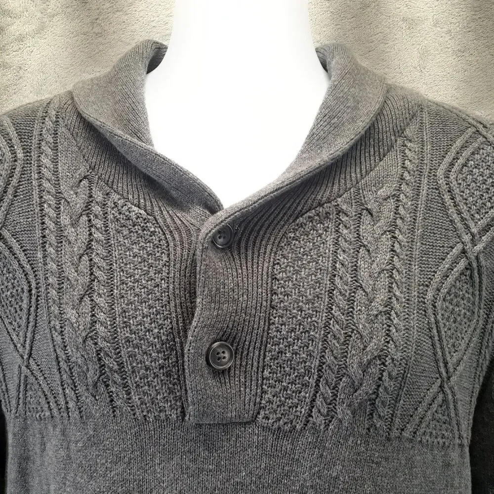 Southern Pines Sweater Mens Sz XL Gray Cable Knit Collared Cotton Button Classic